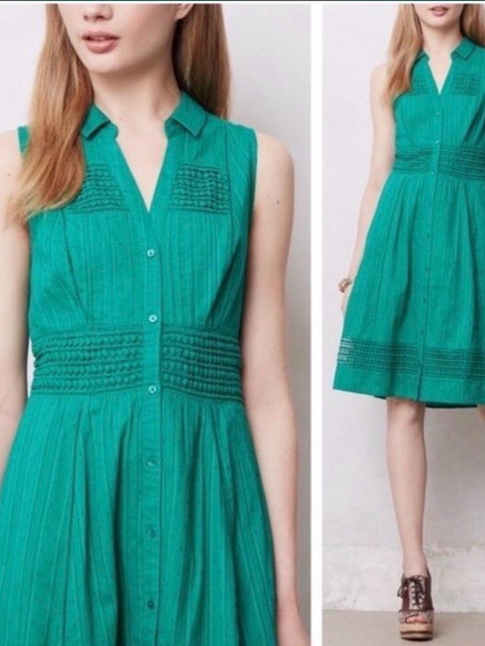 Anthropologie Maeve Womens Swiss Dot Lace Crochet Shirt Dress Sleeveless Green 0